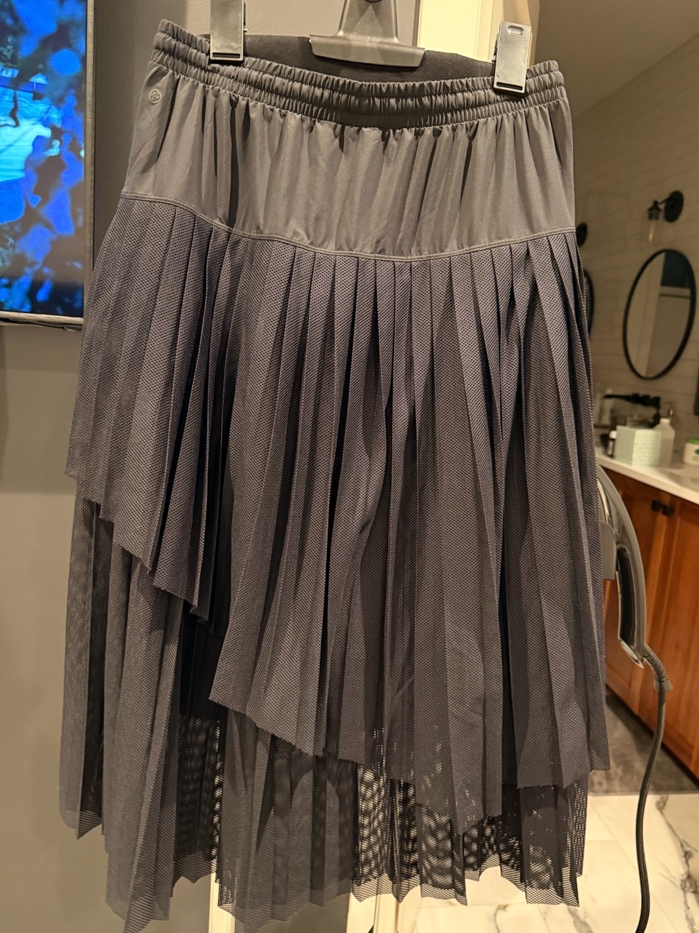 Zella Women’s Asymmetrical Layered Mesh Skirt - Gray - Picture 2 of 3